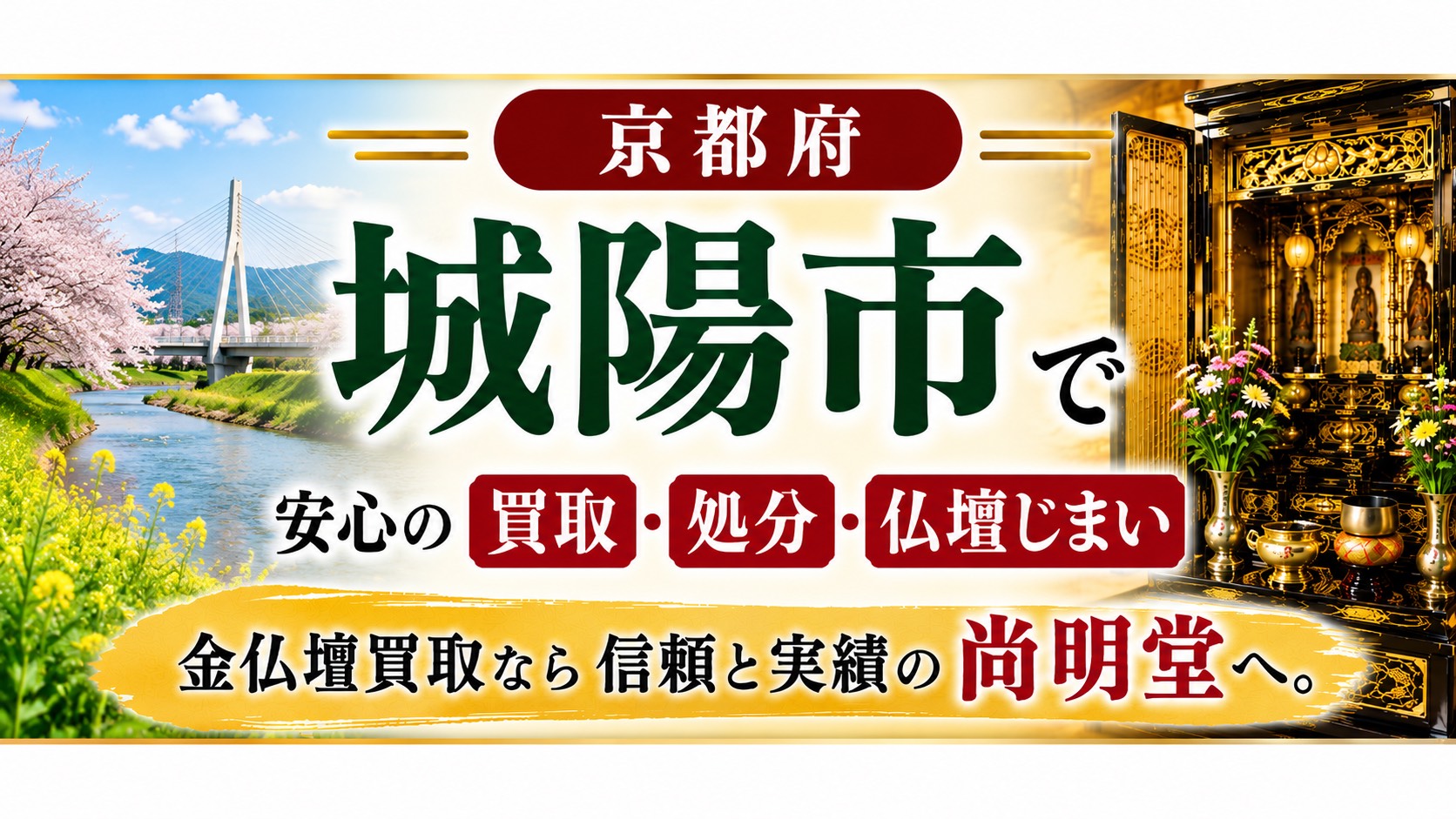 京都府城陽市の仏壇買取・金仏壇買取・仏壇処分・仏壇じまいなら尚明堂