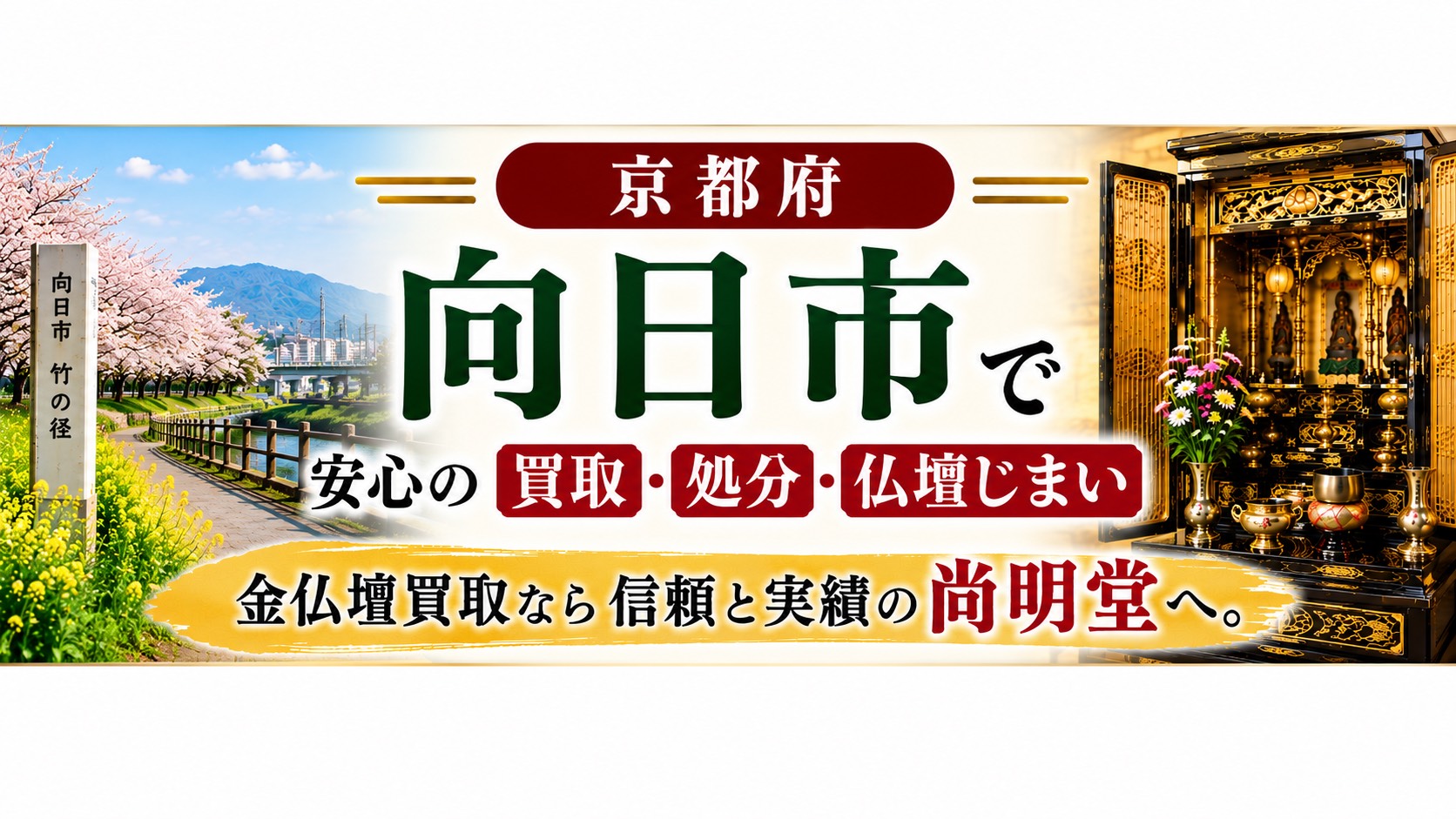 京都府向日市の仏壇買取・金仏壇買取・仏壇処分・仏壇じまいなら尚明堂
